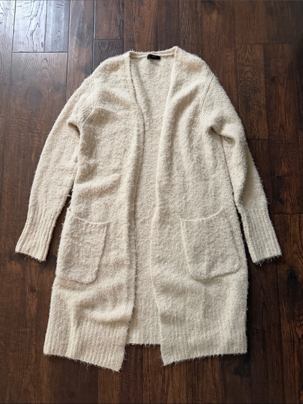 J. Crew Cream Fuzzy Open-Front Long Cardigan